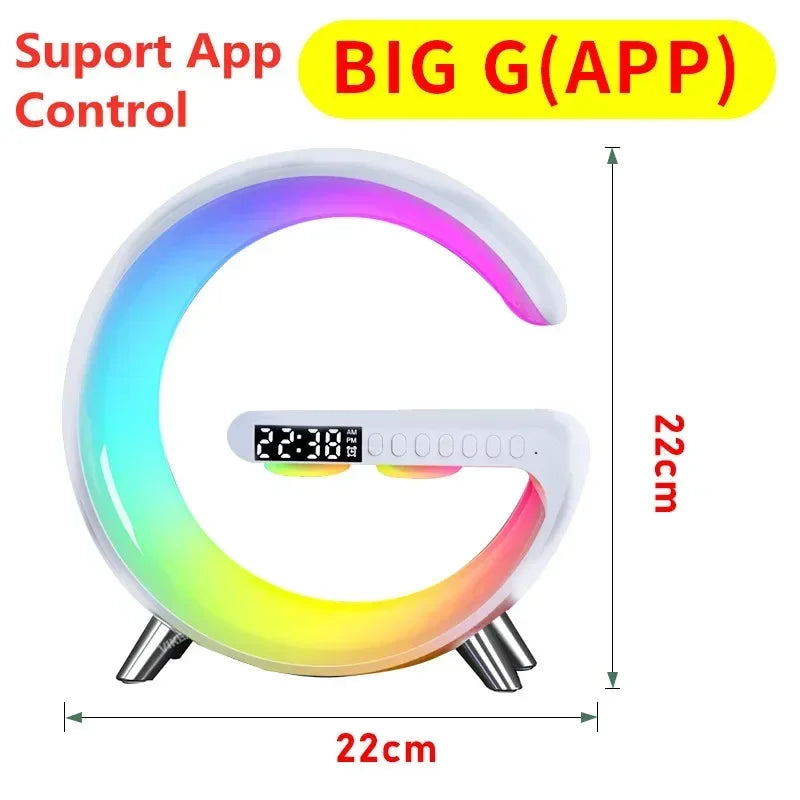LED Smart Wake Up Light RGB Night Light with Bluetooth Speaker 15W Fast Wireless Charger Desk Lamp for Bedroom Bedside Game Room
