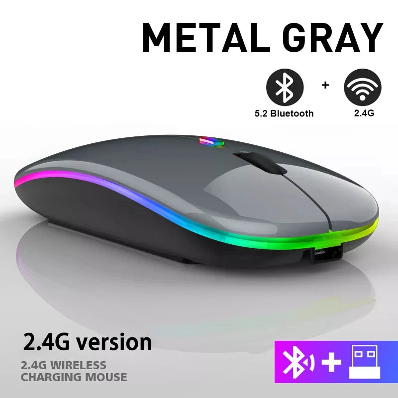 Wiederaufladbare kabellose Bluetooth-Maus mit 2,4 GHz USB RGB 1600 DPI Maus für Computer Laptop Tablet PC Macbook Gaming Maus Gamer