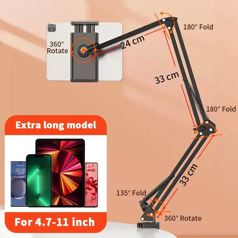 Tablethalter für Bett mit 90cm Metallarm 360° drehbarer Betttablet-Halterung Ständer für iPad Ständer 4.5~11 Zoll Handy Tablet Halterung