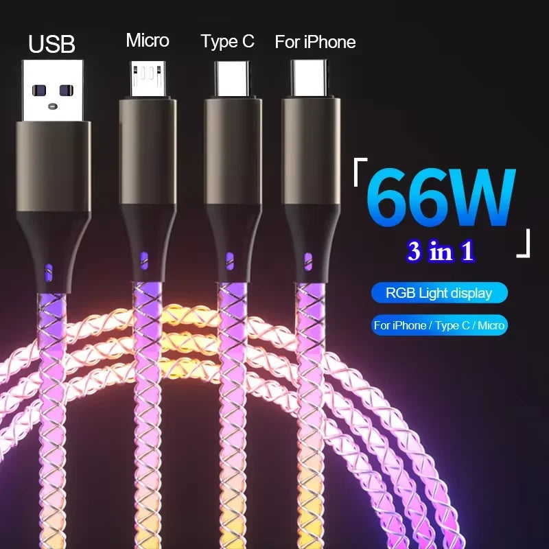 Câble Chargeur RGB 66W - Recharge rapide et colorée