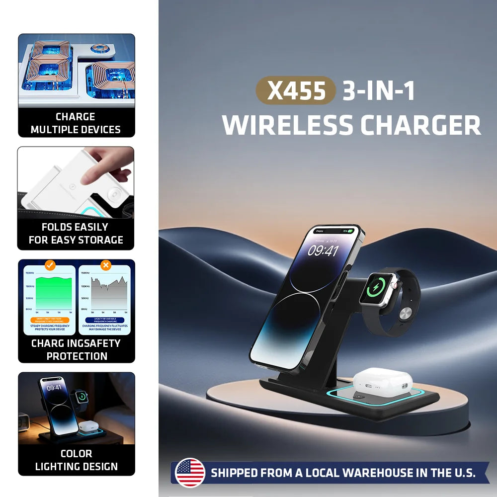 Station de Charge 3-en-1 - Chargez tout avec style!