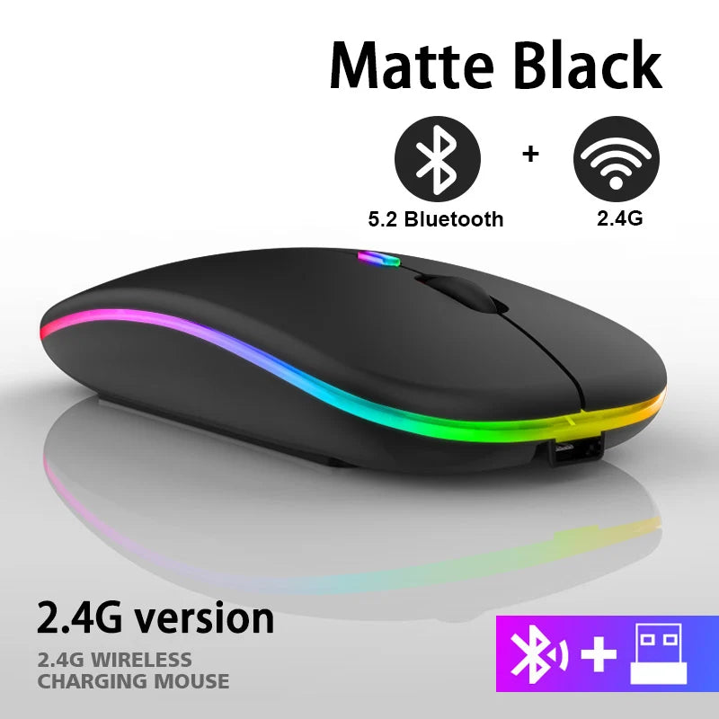 Wiederaufladbare kabellose Bluetooth-Maus mit 2,4 GHz USB RGB 1600 DPI Maus für Computer Laptop Tablet PC Macbook Gaming Maus Gamer