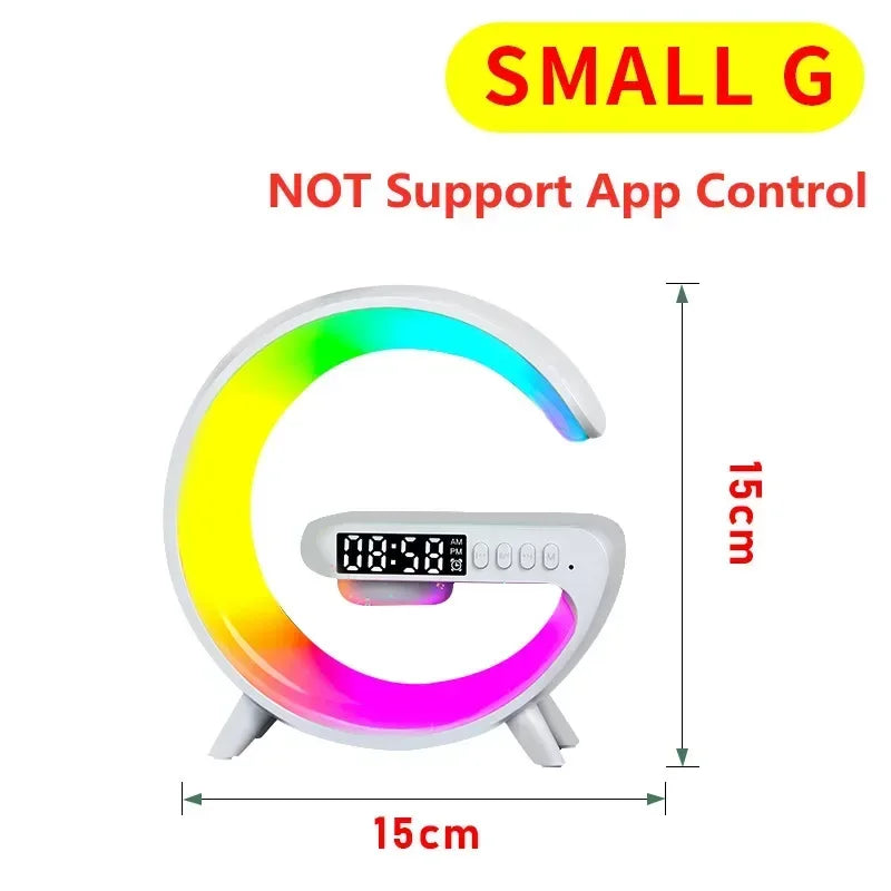 LED Smart Wake Up Light RGB Night Light with Bluetooth Speaker 15W Fast Wireless Charger Desk Lamp for Bedroom Bedside Game Room