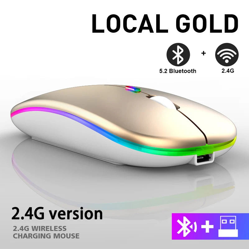 Wiederaufladbare kabellose Bluetooth-Maus mit 2,4 GHz USB RGB 1600 DPI Maus für Computer Laptop Tablet PC Macbook Gaming Maus Gamer