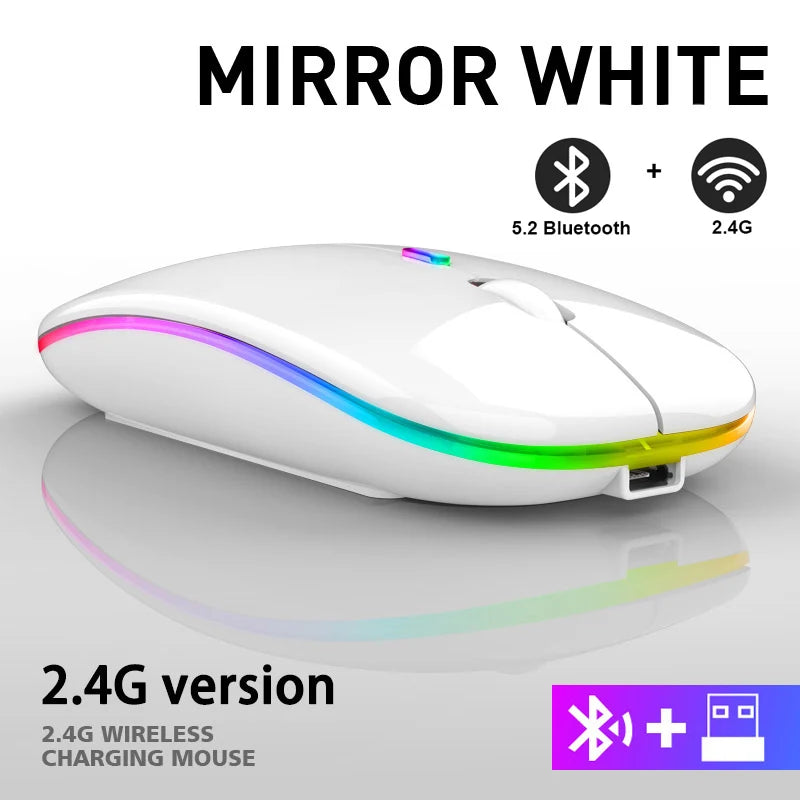 Wiederaufladbare kabellose Bluetooth-Maus mit 2,4 GHz USB RGB 1600 DPI Maus für Computer Laptop Tablet PC Macbook Gaming Maus Gamer