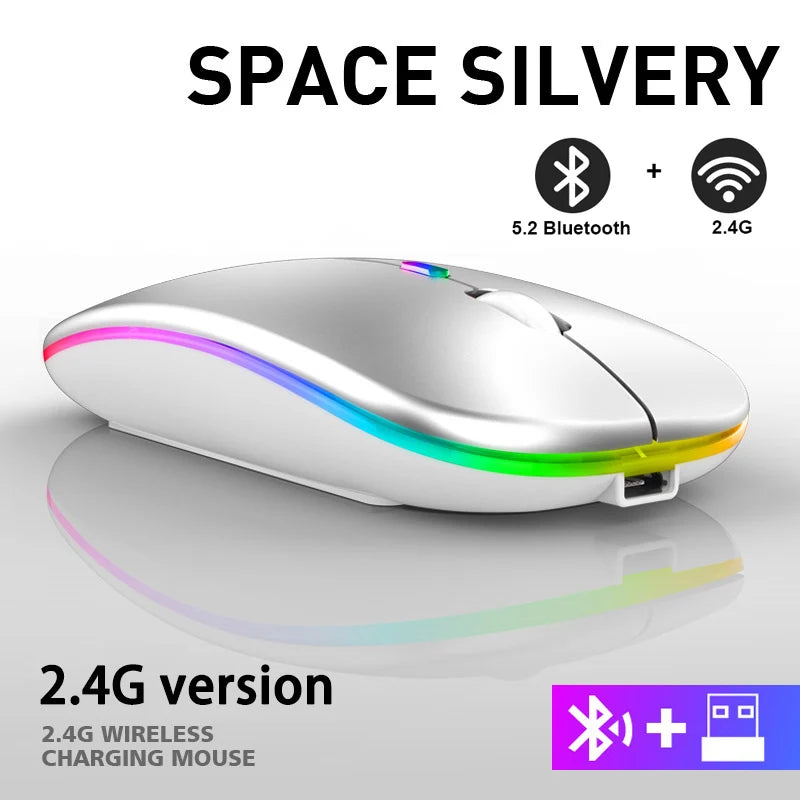 Wiederaufladbare kabellose Bluetooth-Maus mit 2,4 GHz USB RGB 1600 DPI Maus für Computer Laptop Tablet PC Macbook Gaming Maus Gamer