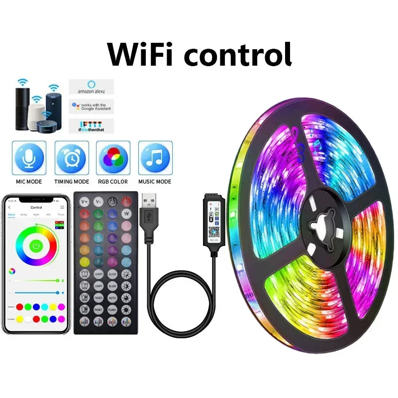 RGB Led Strip Lights 1m-30m Music Sync APP Control Led Lights Flexible Ribbon Luces Led Tape for Room Party Decor TV Backlight
