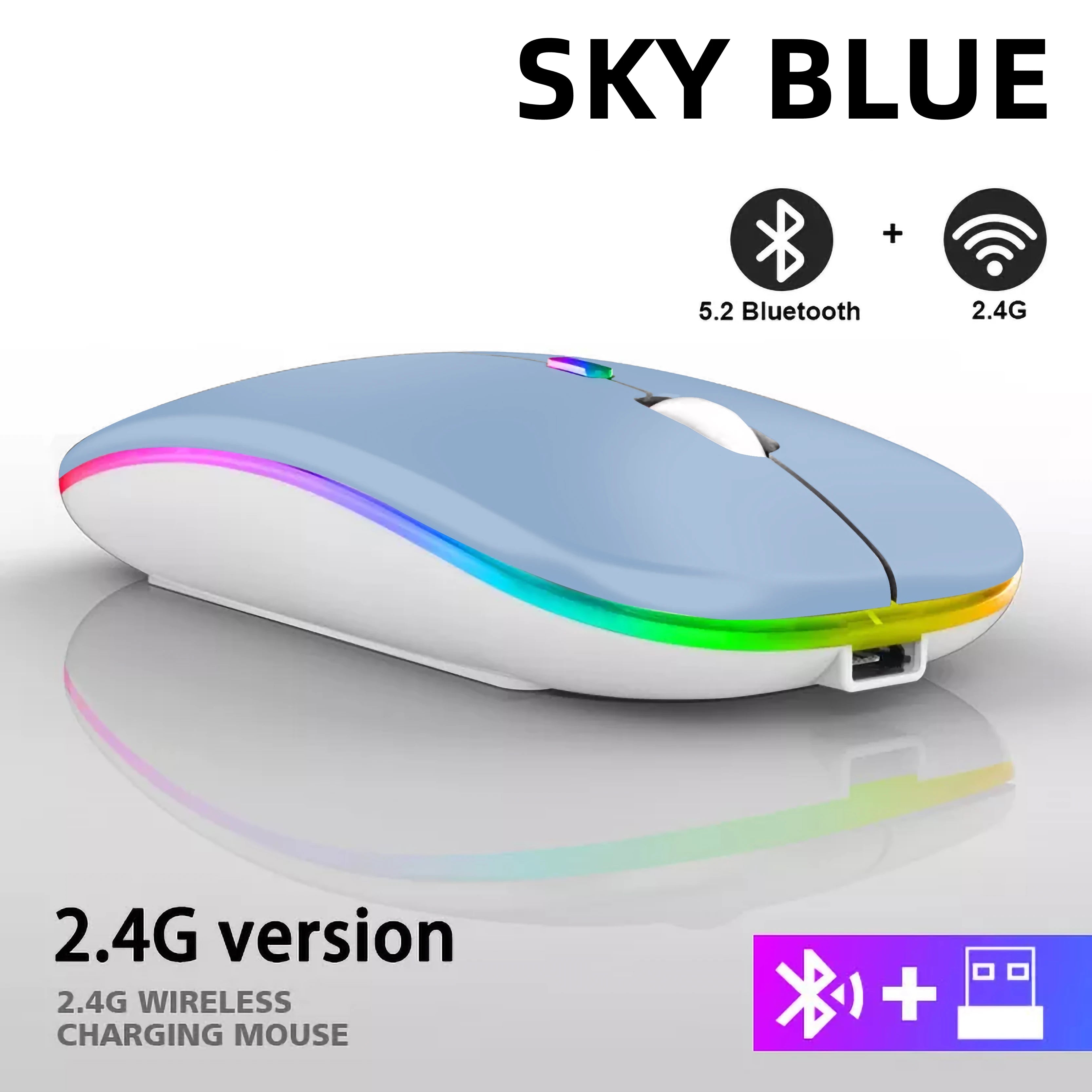 Wiederaufladbare kabellose Bluetooth-Maus mit 2,4 GHz USB RGB 1600 DPI Maus für Computer Laptop Tablet PC Macbook Gaming Maus Gamer