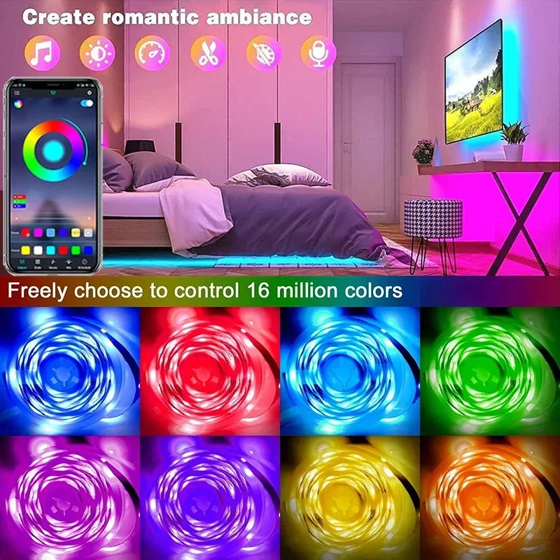 RGB Led Strip Lights 1m-30m Music Sync APP Control Led Lights Flexible Ribbon Luces Led Tape for Room Party Decor TV Backlight