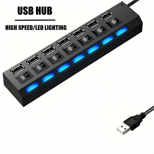 7 Ports USB 2.0 Hub LED 5Gbps Hochgeschwindigkeits-Multiport-USB-Netzteil-Expander USB-Splitter mit Schalter für Laptop-Computer zu Hause